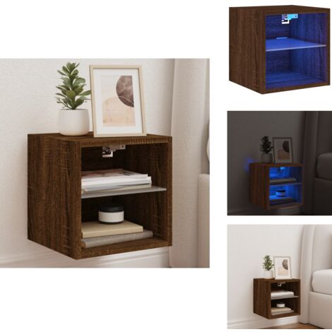 Meuble TV mural avec lumières LED chêne marron 30x28,5x30 cm - Meuble Tv Mural - Armoire Tv Murale - Éclairage Led Rgb - Rangement Mural - Design Moderne