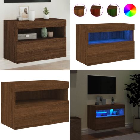 Meuble TV mural avec lumières LED chêne marron 60x30x40 cm - Meuble Tv Mural - Armoire Tv Suspendue - Étagère Murale - Éclairage Led Rgb - Rangement Mural - Home & Living