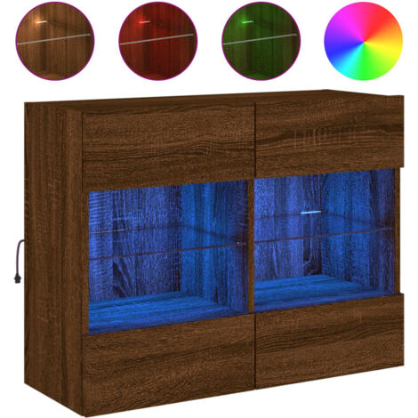 Meuble TV mural avec lumières LED chêne marron 78,5x30x60,5