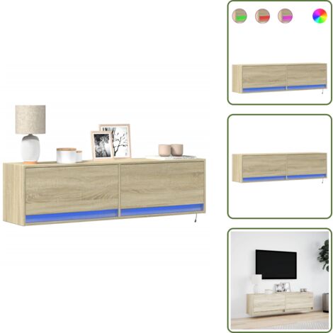 Meuble TV mural avec lumières LED chêne sonoma 140x31x38 cm - Meuble TV Mural - Meubles TV Muraux - Meuble TV Suspendu Au Mur - Meuble TV Flottant