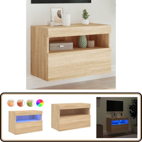 Meuble TV mural avec lumières LED chêne sonoma 60x30x40 cm - Meuble Tv Mural - Armoire Tv Suspendue - Étagère Murale - Éclairage Led Rgb - Rangement Mural