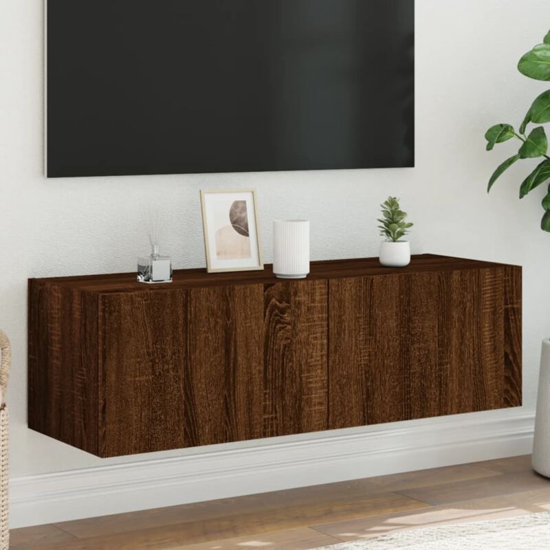 Vidaxl - Meuble tv mural avec lumières led chêne marron 100x35x31 cm