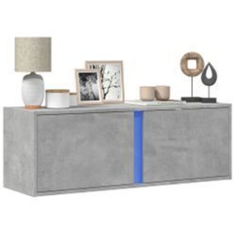 Meuble TV mural avec lumières LED gris béton 100x31x35