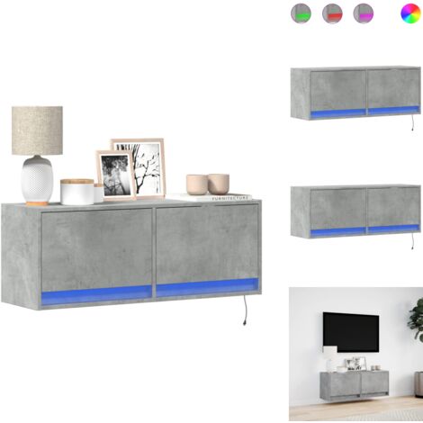 Meuble TV mural avec lumières LED gris béton 100x31x35 cm - Meuble TV Mural - Meubles TV Muraux - Meuble TV Suspendu Au Mur - Meuble TV Flottant