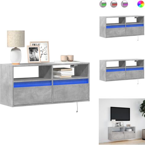 Meuble TV mural avec lumières LED gris béton 100x31x45 cm - Meuble TV Mural - Meubles TV Muraux - Meuble TV Suspendu Au Mur - Meuble TV Flottant