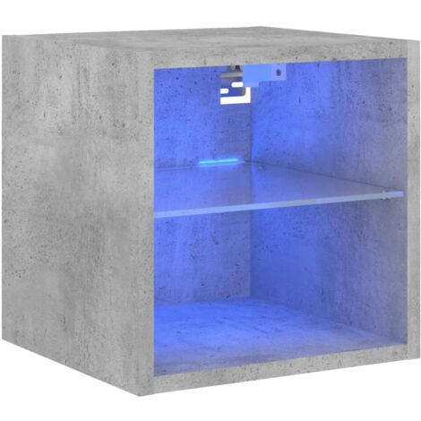 Meuble TV mural avec lumières LED gris béton 30x28,5x30