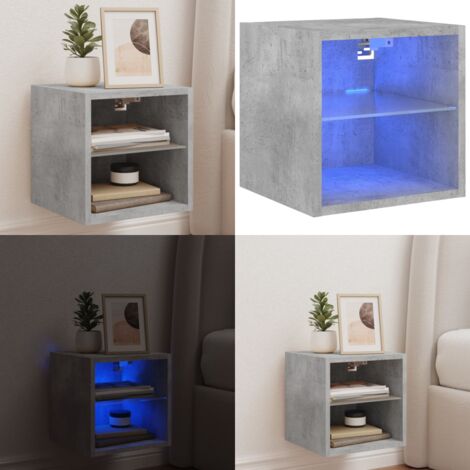 Meuble TV mural avec lumières LED gris béton 30x28,5x30 cm - Meuble Tv Mural - Armoire Tv - Éclairage Led Rgb - Rangement Mural - Design Moderne - Home & Living