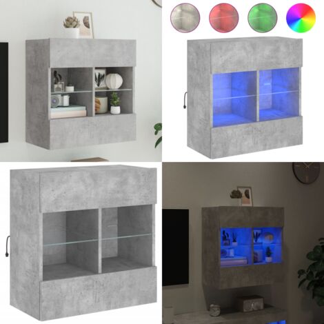 Meuble TV mural avec lumières LED gris béton 58,5x30x60,5 cm - Meuble Tv Mural - Armoire Tv Suspendue - Éclairage Led Rgb - Rangement Tv - Design Moderne - Home & Living