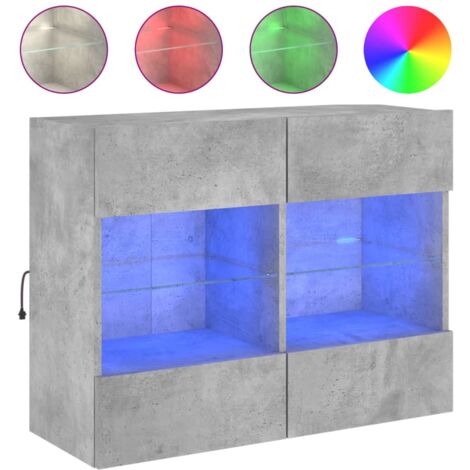 Meuble TV mural avec lumières LED gris béton 78,5x30x60,5