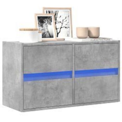 Meuble TV mural avec lumières LED gris béton 80x31x45