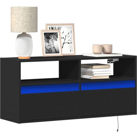 Meuble TV mural avec lumières LED noir 100x31x45 cm vidaXL