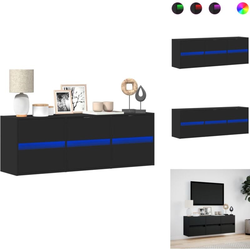 Vidaxl - Meuble tv mural avec lumières led noir 130x31x45 cm - Meuble tv Mural - Meubles tv Muraux - Meuble tv Suspendu Au Mur - Meuble tv Flottant
