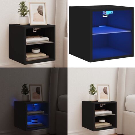 Meuble TV mural avec lumières LED noir 30x28,5x30 cm - Meuble Tv Mural - Armoire Tv Murale - Éclairage Led Rgb - Rangement Mural - Design Moderne - Home & Living
