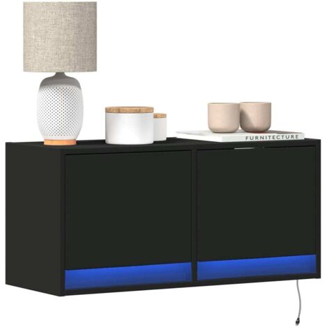 Meuble TV mural avec lumières LED noir 80x31x35 cm vidaXL