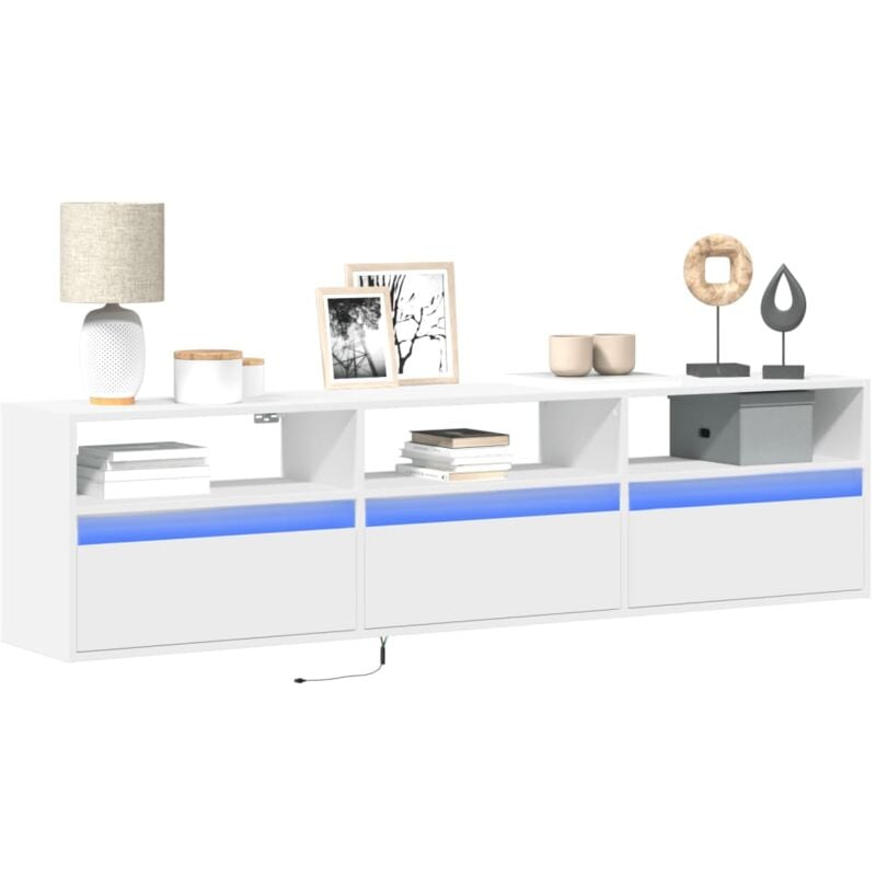 Vidaxl - Meuble tv mural avec led blanc 180x31x45 cm