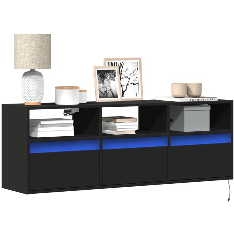 Vidaxl - Meuble tv mural avec lumières led noir 130x31x45 cm