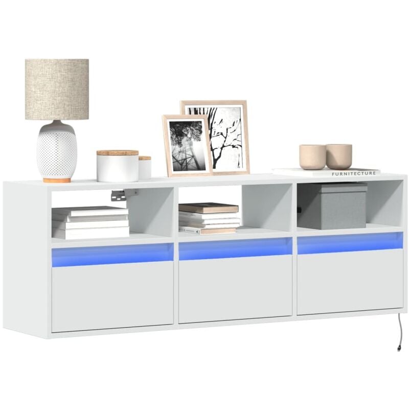 Vidaxl - Meuble tv mural avec lumières led blanc 130x31x45 cm