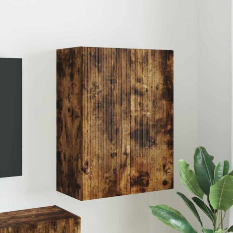 Meuble TV mural-Banc TV-Meuble Télé Chêne fumé 59,5 x 31 x 80 cm Bois d'ingénierie