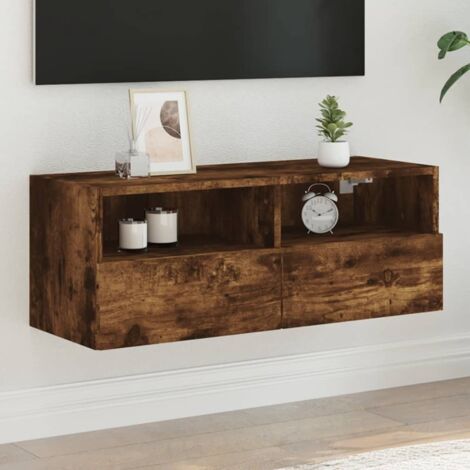 Meuble TV mural-Banc TV-Meuble Télé chêne fumé 80x30x30 cm bois d'ingénierie 251708