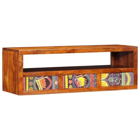 Meuble TV mural-Banc TV-Meuble Télé multicolore 90x30x30 bois massif d'acacia 389504