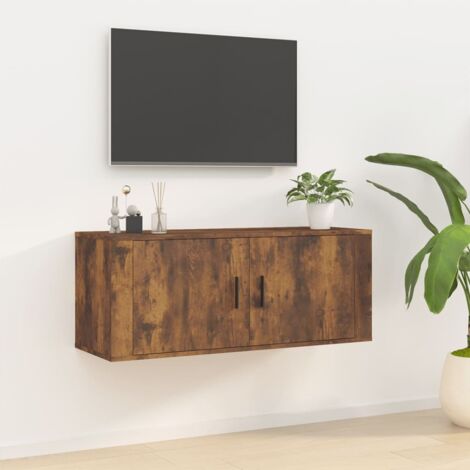 Meuble TV mural, Banc TV, Meuble TV suspendu, Lowboard Chêne fumé 100x34,5x40 cm YHJ36467