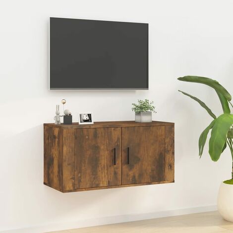 Meuble TV mural, Banc TV, Meuble TV suspendu, Lowboard Chêne fumé 80x34,5x40 cm YHJ69031