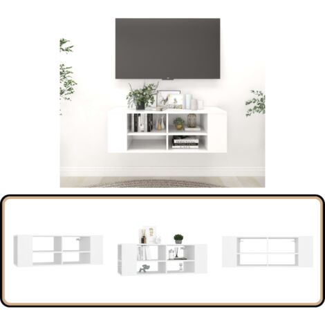 Meuble TV mural Blanc 102x35x35 cm Bois d’ingénierie - Meubles Tv Murale - Meuble Tv Blanc - Étagère Téléviseur - Rangement Tv - Meuble Tv Moderne