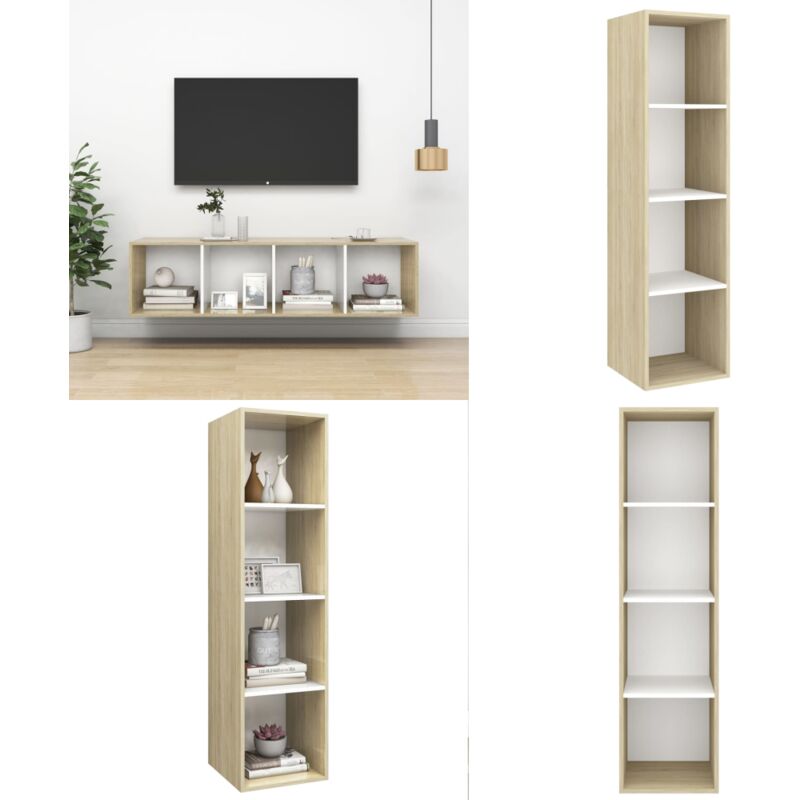 Vidaxl - Meuble tv mural Blanc et chêne sonoma Bois d'ingénierie - Meuble Tv Mural - Armoire Tv Murale - Meuble Tv Suspendu - Étagère Tv - Rangement