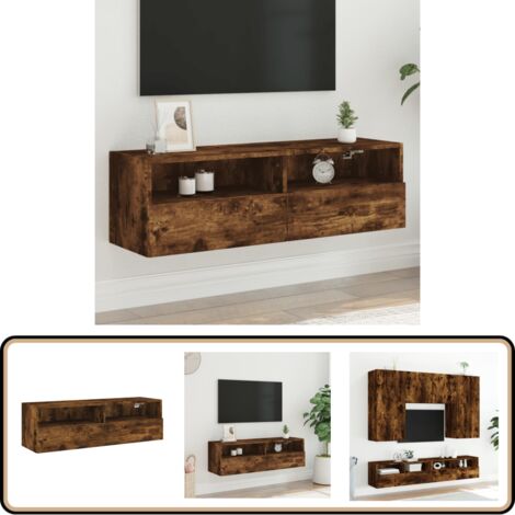 Meuble TV mural chêne fumé 100x30x30 cm bois d'ingénierie - Armoire Tv Murale - Meuble Tv Suspendu - Meuble Tv Design - Rangement Tv - Meuble Tv Moderne