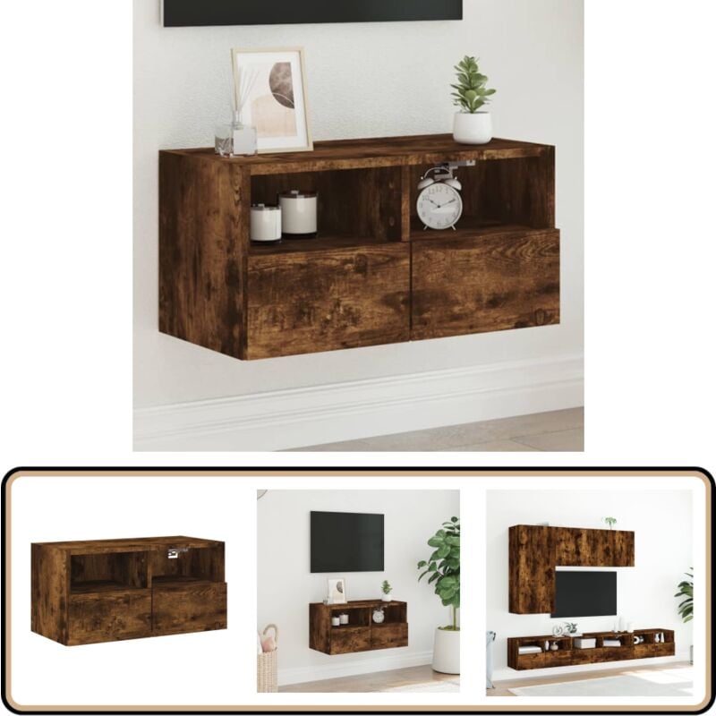 Vidaxl - Meuble tv mural chêne fumé 60x30x30 cm bois d'ingénierie - Armoire Tv Murale - Meuble Tv Mural - Meuble Tv Flottant - Rangement Tv - Design