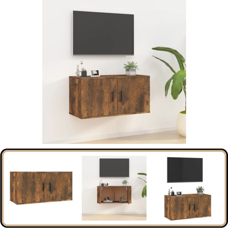 Meuble TV mural Chêne fumé 80x34,5x40 cm - Meuble Tv Mural - Meuble Tv Suspendu - Étagère Murale - Support Tv - Rangement Tv