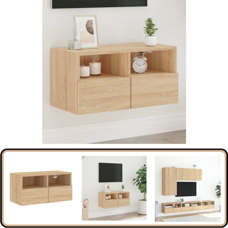 Vidaxl - Meuble tv mural chêne sonoma 60x30x30 cm bois d'ingénierie - Armoire Tv Murale - Meuble Tv Suspendu - Meuble Tv Design - Rangement Tv