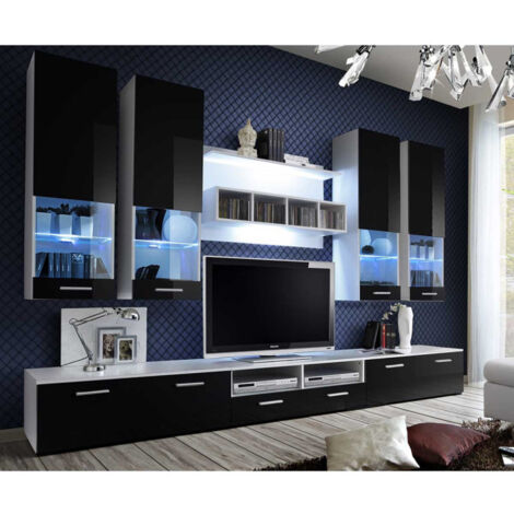 Meuble TV Mural Design "Dorade" 300cm Noir & Blanc