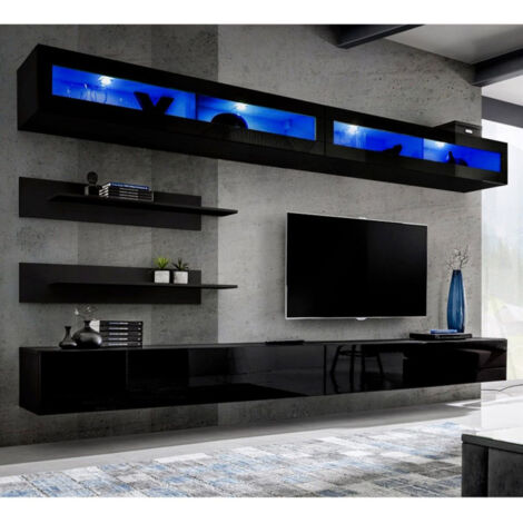 Meuble TV Mural Design "Fly VII" 320cm Noir