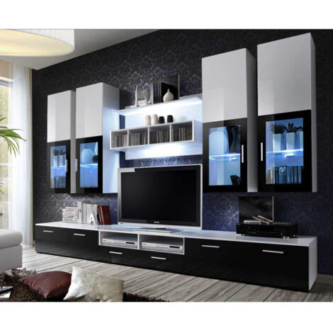 Meuble TV Mural Design "Lyra" 300cm Noir & Blanc