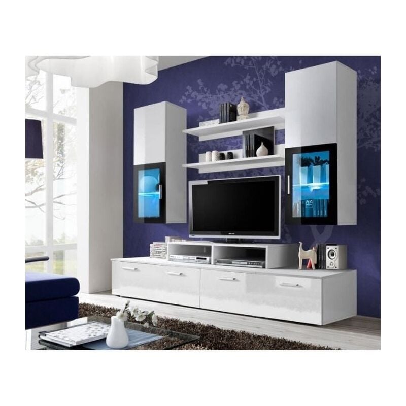 Meuble TV Mural 200cm Design. Collection MINI coloris blanc. - Blanc