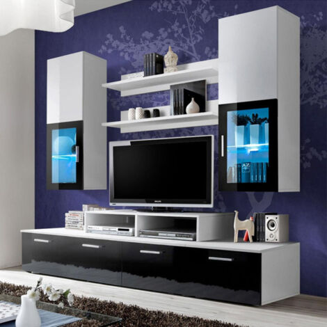 Meuble TV Mural Design "Mini" 200cm Noir & Blanc