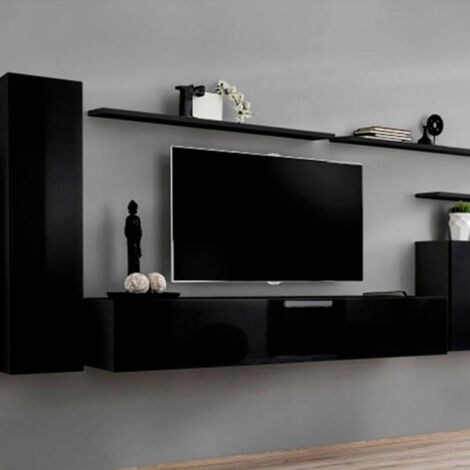 Meuble TV Mural Design "Switch I" 330cm Noir