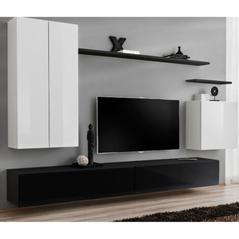Meuble TV Mural Design "Switch II" 270cm Blanc & Noir