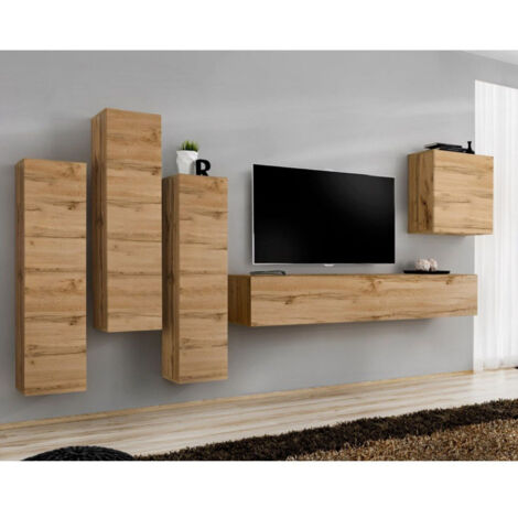 Meuble TV Mural Design "Switch III" 330cm Naturel