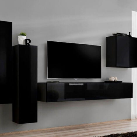 Meuble TV Mural Design "Switch III" 330cm Noir