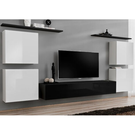 Meuble TV Mural Design "Switch IV" 320cm Blanc & Noir