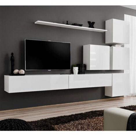 Meuble TV Mural Design "Switch IX" 310cm Blanc