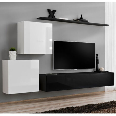 Meuble TV Mural Design "Switch V" 250cm Blanc & Noir