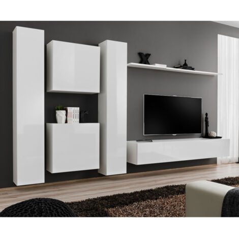 Meuble TV Mural Design "Switch VI" 330cm Blanc