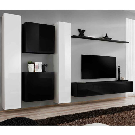 Meuble TV Mural Design "Switch VI" 330cm Blanc & Noir