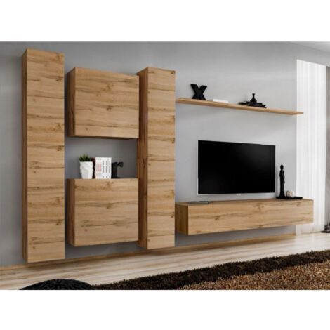 Meuble TV Mural Design "Switch VI" 330cm Naturel