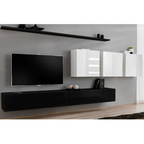 Meuble TV Mural Design "Switch VII" 340cm Noir & Blanc