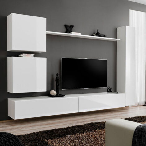 Meuble TV Mural Design "Switch VIII" 280cm Blanc