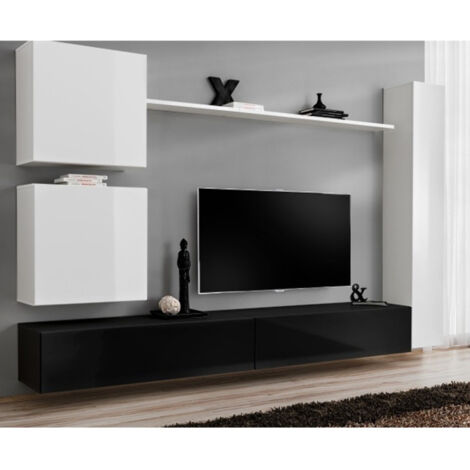 Meuble TV Mural Design "Switch VIII" 280cm Blanc & Noir